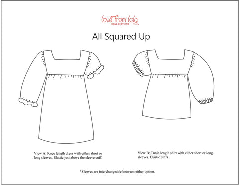 Love From Lola 18 Inch Modern All Squared Up Dress or Top 18" Doll Clothes Pattern Pixie Faire