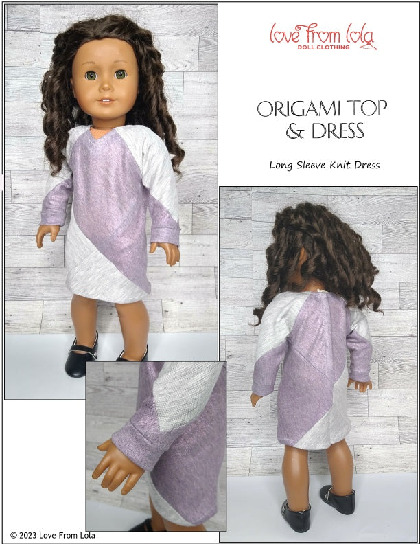 Love From Lola 18 Inch Modern Origami Top and Dress 18" Doll Clothes Pattern Pixie Faire