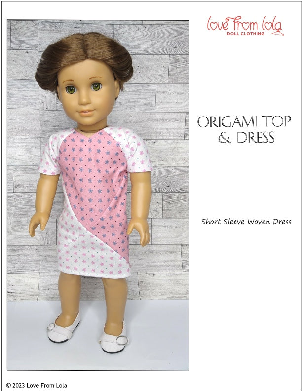 Love From Lola 18 Inch Modern Origami Top and Dress 18" Doll Clothes Pattern Pixie Faire