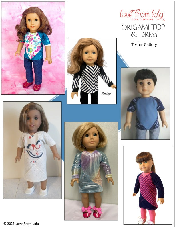 Love From Lola 18 Inch Modern Origami Top and Dress 18" Doll Clothes Pattern Pixie Faire