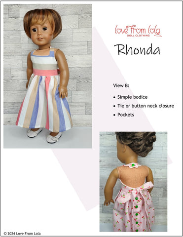 Love From Lola 18 Inch Modern Rhonda 18" Doll Clothes Pattern Pixie Faire