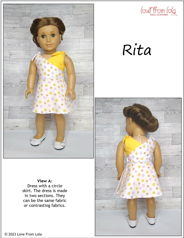 Love From Lola 18 Inch Modern Rita Dress and Jumpsuit 18" Doll Clothes Pattern Pixie Faire
