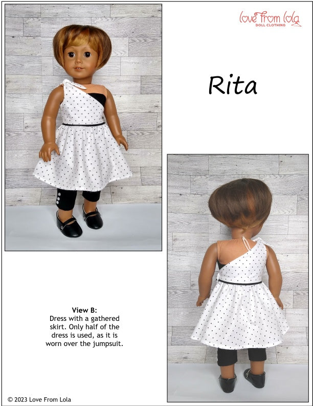 Love From Lola 18 Inch Modern Rita Dress and Jumpsuit 18" Doll Clothes Pattern Pixie Faire