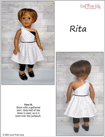 Love From Lola 18 Inch Modern Rita Dress and Jumpsuit 18" Doll Clothes Pattern Pixie Faire