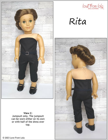 Love From Lola 18 Inch Modern Rita Dress and Jumpsuit 18" Doll Clothes Pattern Pixie Faire