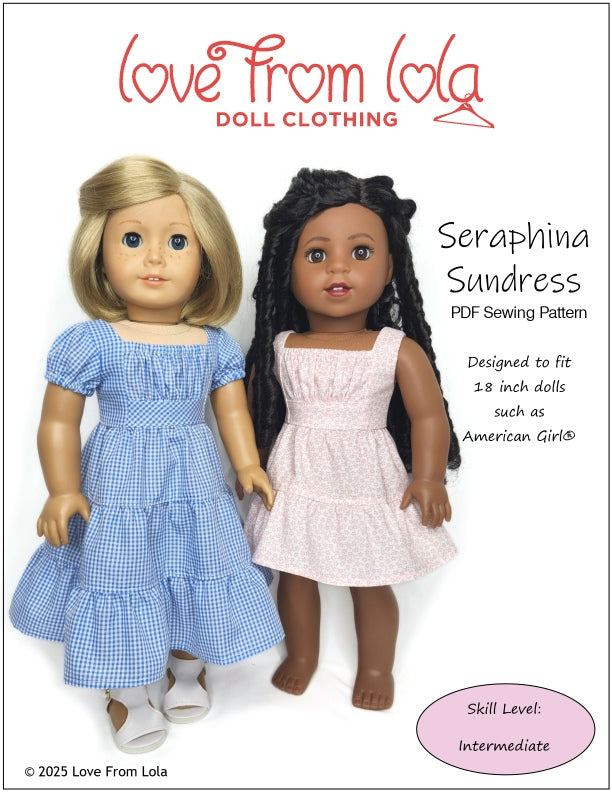 Love From Lola 18 Inch Modern Seraphina Sundress 18" Doll Clothes Pattern Pixie Faire