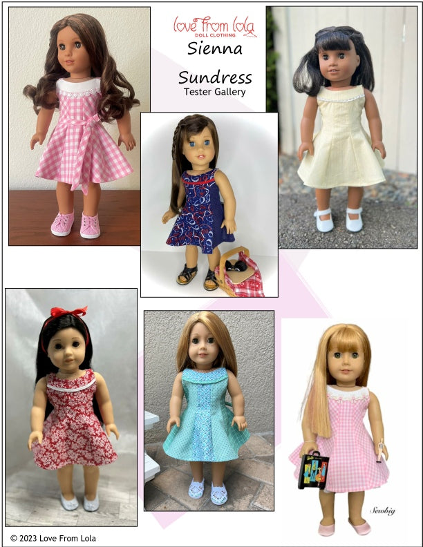 Love From Lola 18 Inch Modern Sienna Sundress 18" Doll Clothes Pattern Pixie Faire