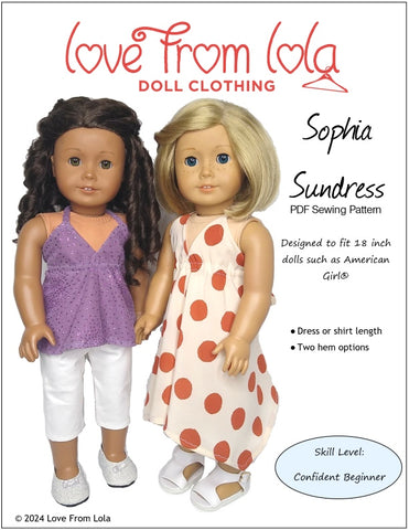 Love From Lola 18 Inch Modern Sophia Sundress 18" Doll Clothes Pattern Pixie Faire