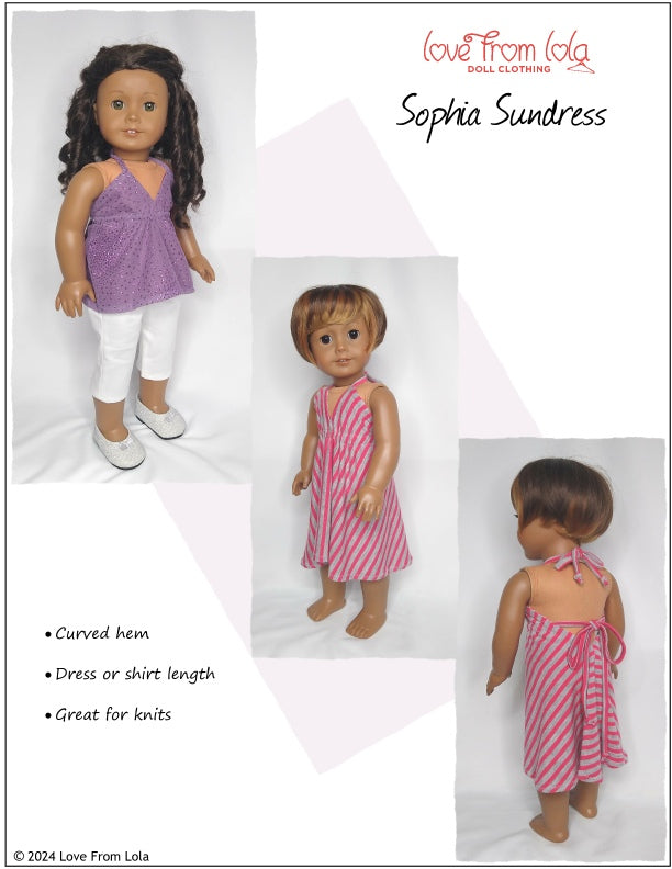 Love From Lola 18 Inch Modern Sophia Sundress 18" Doll Clothes Pattern Pixie Faire