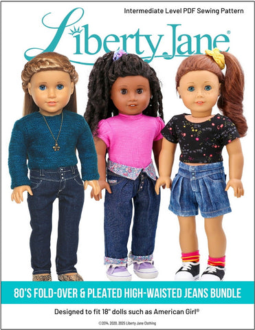 Liberty Jane 18 Inch Historical 80s Style Pleated High Waisted Jeans Bundle 18" Doll Clothes Pattern Pixie Faire