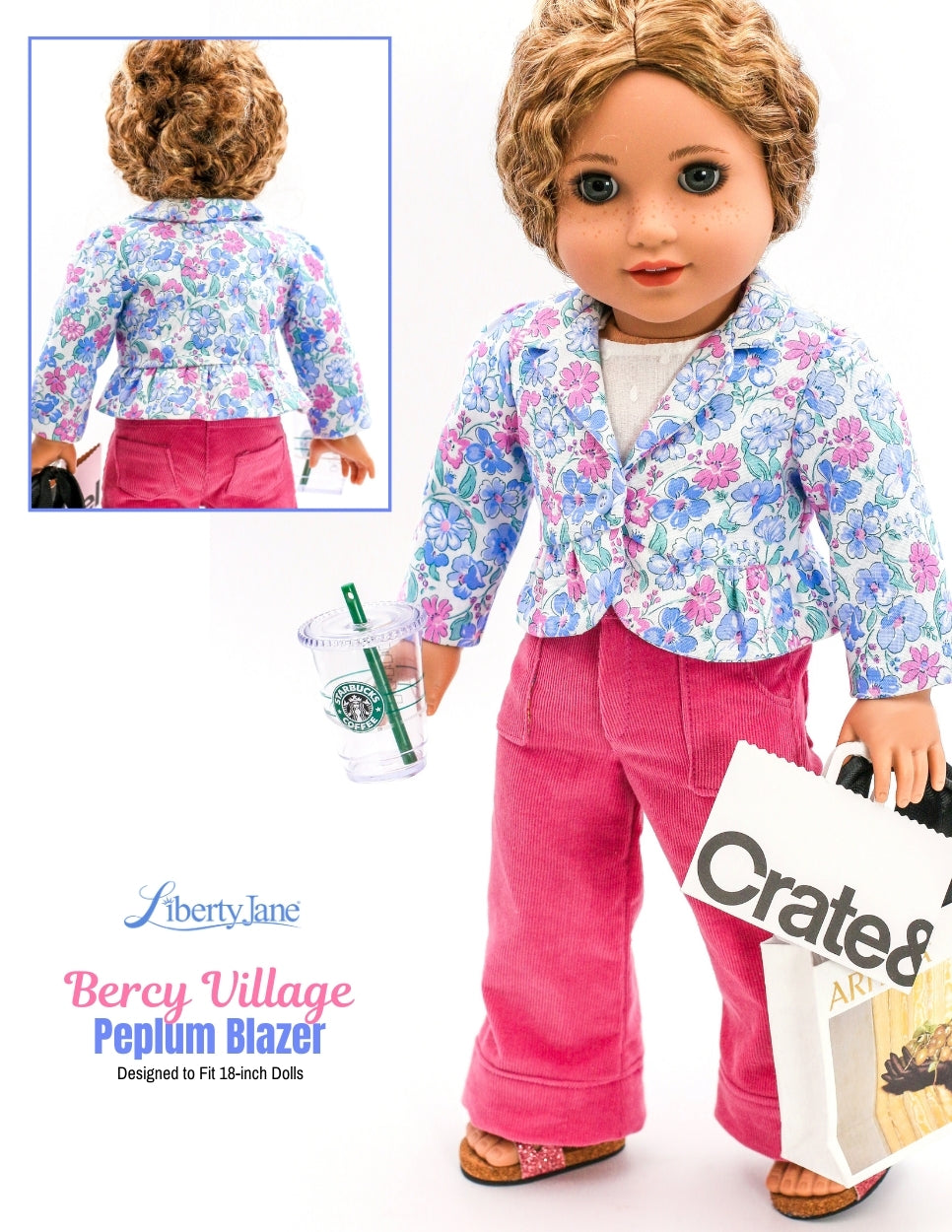 Liberty Jane 18 Inch Modern Bercy Village Peplum Blazer 18" Doll Clothes Pattern Pixie Faire