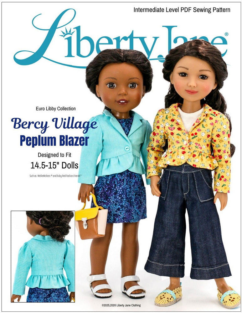Liberty Jane Ruby Red Fashion Friends Bercy Village Peplum Blazer 14.5-15" Doll Clothes Pattern Pixie Faire