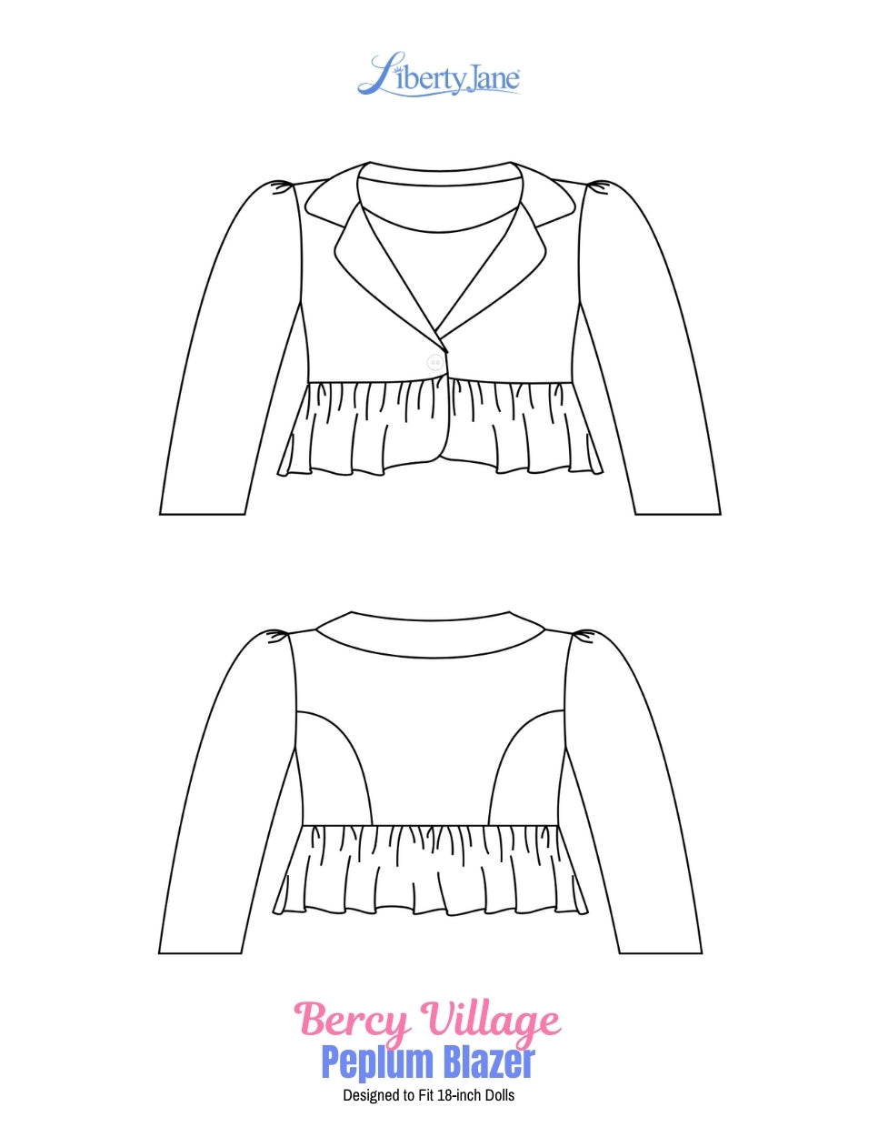 Liberty Jane 18 Inch Modern Bercy Village Peplum Blazer 18" Doll Clothes Pattern Pixie Faire