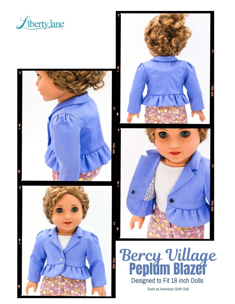 Liberty Jane 18 Inch Modern Bercy Village Peplum Blazer 18" Doll Clothes Pattern Pixie Faire