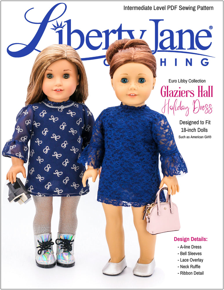 18 inch doll holiday dress Liberty Jane Glaziers Hall Holiday Dress Doll Clothes Pattern 18 inch American Girl Dolls