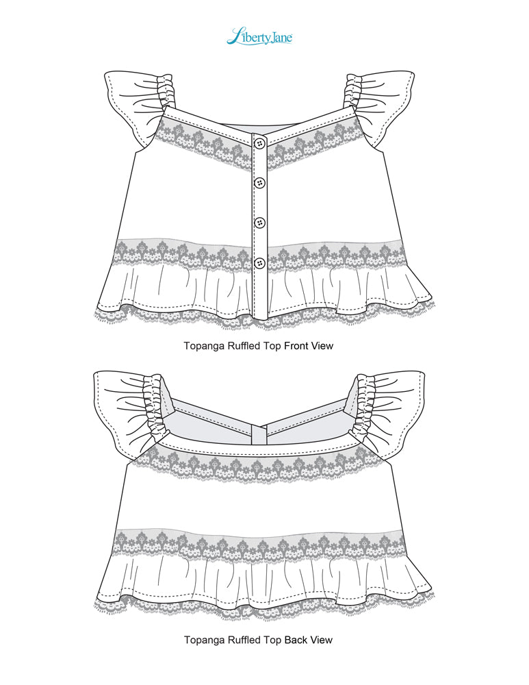 Liberty Jane 18 Inch Modern Topanga Ruffled Top 18" Doll Clothes Pattern Pixie Faire