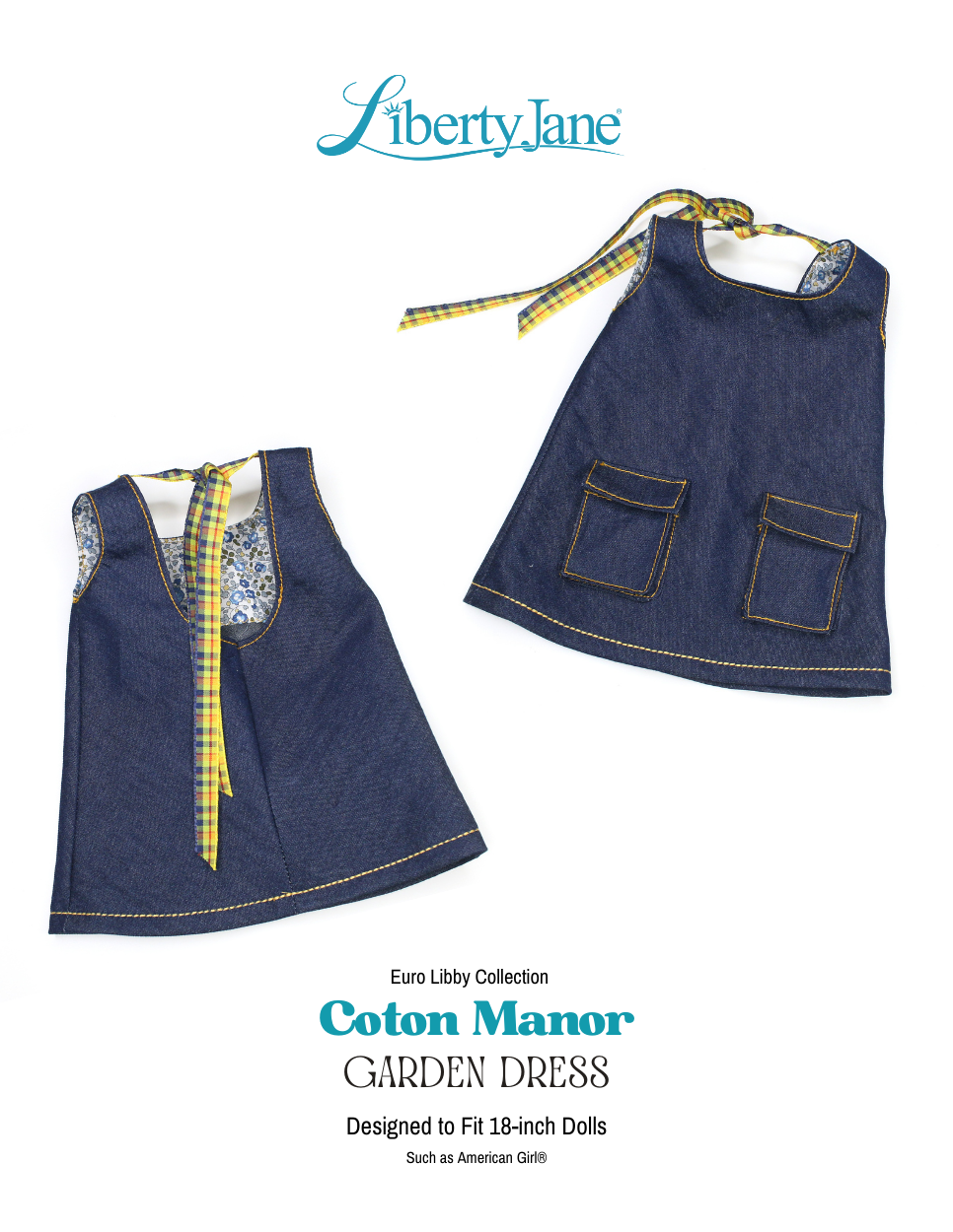 Liberty Jane 18 Inch Modern Coton Manor Garden Dress 18" Doll Clothes Pattern Pixie Faire