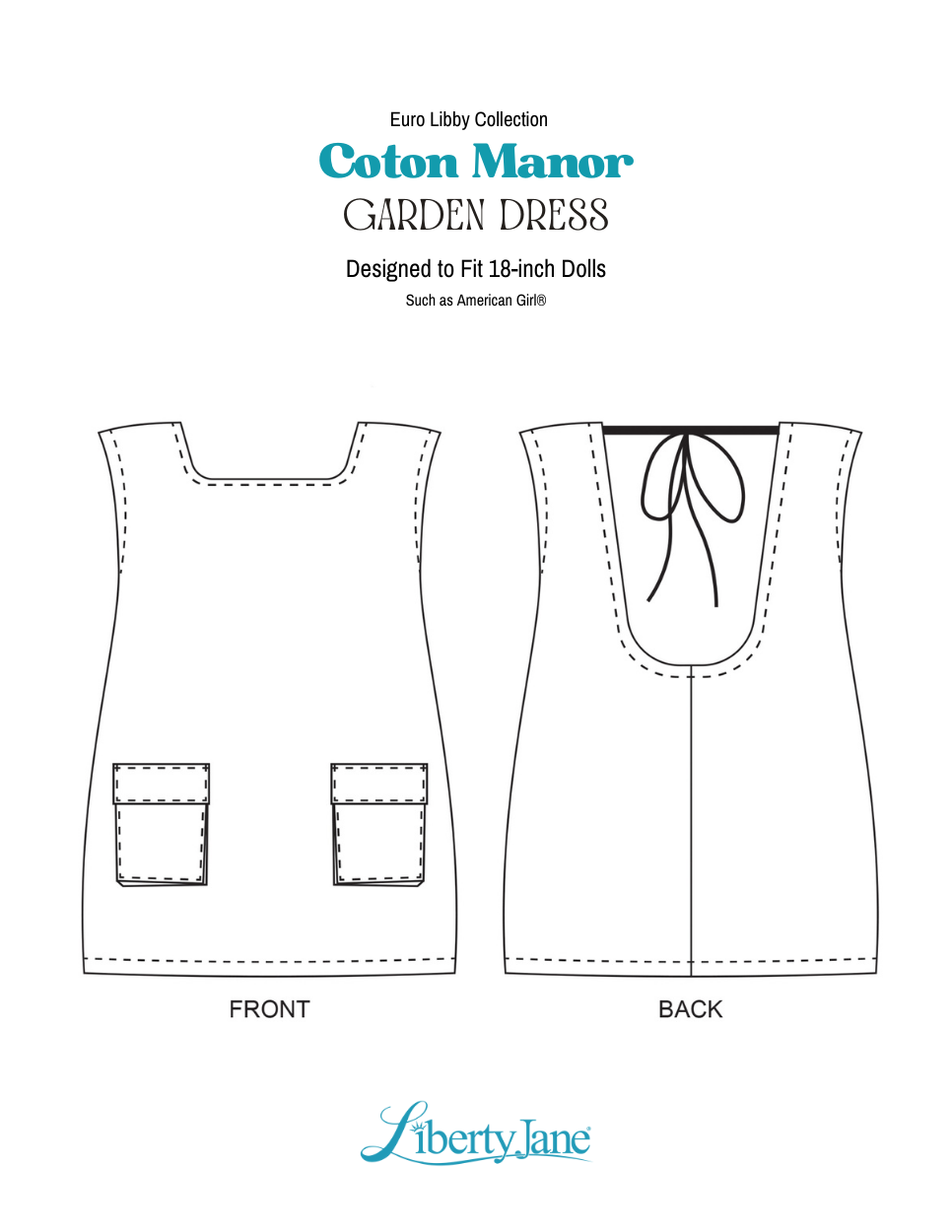 Liberty Jane 18 Inch Modern Coton Manor Garden Dress 18" Doll Clothes Pattern Pixie Faire