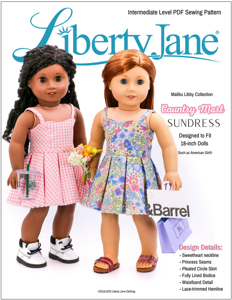 Liberty Jane 18 Inch Modern Country Mart Sundress 18" Doll Clothes Pattern Pixie Faire