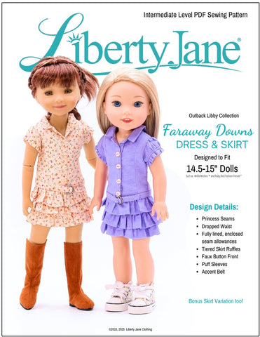 Liberty Jane Ruby Red Fashion Friends Faraway Downs Dress 14.5-15" Doll Clothes Pattern Pixie Faire