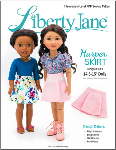 Liberty Jane Ruby Red Fashion Friends Harper Skirt 14.5-15" Doll Clothes Pattern Pixie Faire