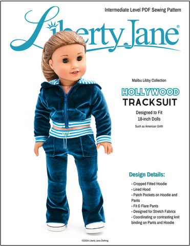 Liberty Jane 18 Inch Modern Hollywood Tracksuit 18" Doll Clothes Pattern Pixie Faire