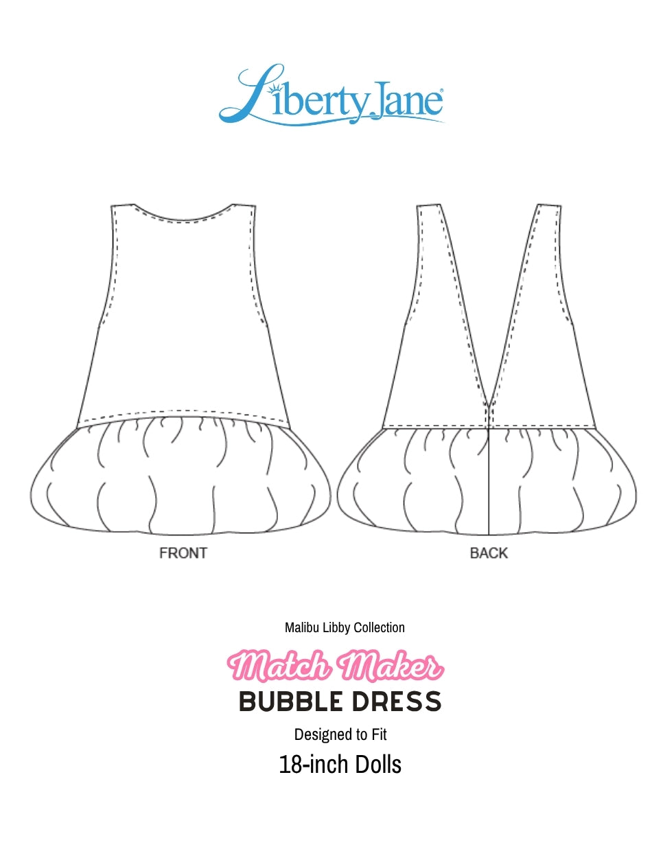 Liberty Jane 18 Inch Modern Match Maker Bubble Dress 18" Doll Clothes Pattern Pixie Faire