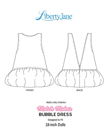 Liberty Jane 18 Inch Modern Match Maker Bubble Dress 18" Doll Clothes Pattern Pixie Faire