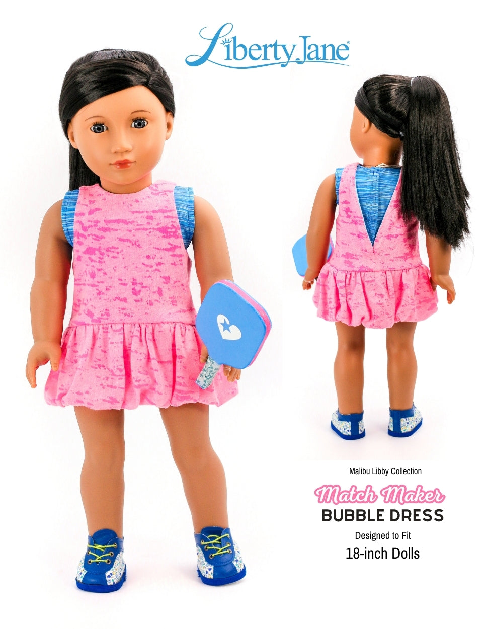 Liberty Jane 18 Inch Modern Match Maker Bubble Dress 18" Doll Clothes Pattern Pixie Faire