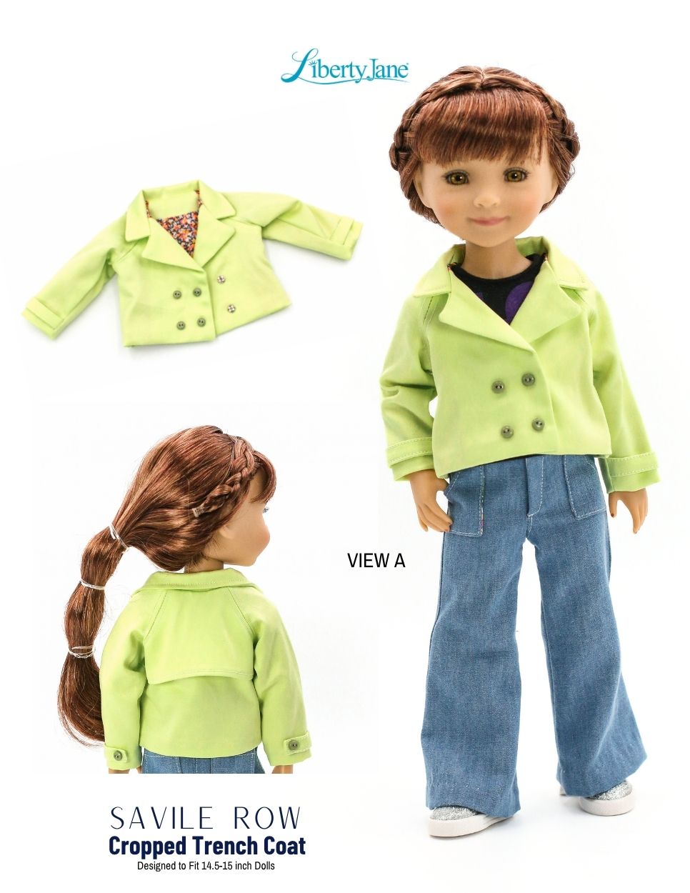 Liberty Jane Ruby Red Fashion Friends Savile Row Cropped Trench Coat 14.5-15" Doll Clothes Pattern Pixie Faire