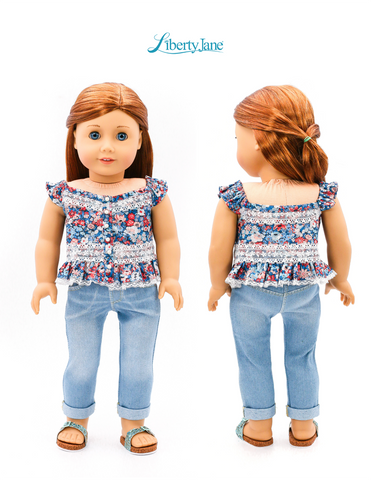 Liberty Jane 18 Inch Modern Topanga Ruffled Top 18" Doll Clothes Pattern Pixie Faire