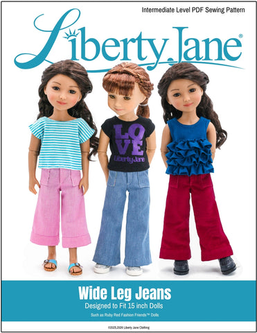 Liberty Jane Ruby Red Fashion Friends Wide Leg Jeans Doll Clothes Pattern For 15" Ruby Red Fashion Friends Pixie Faire