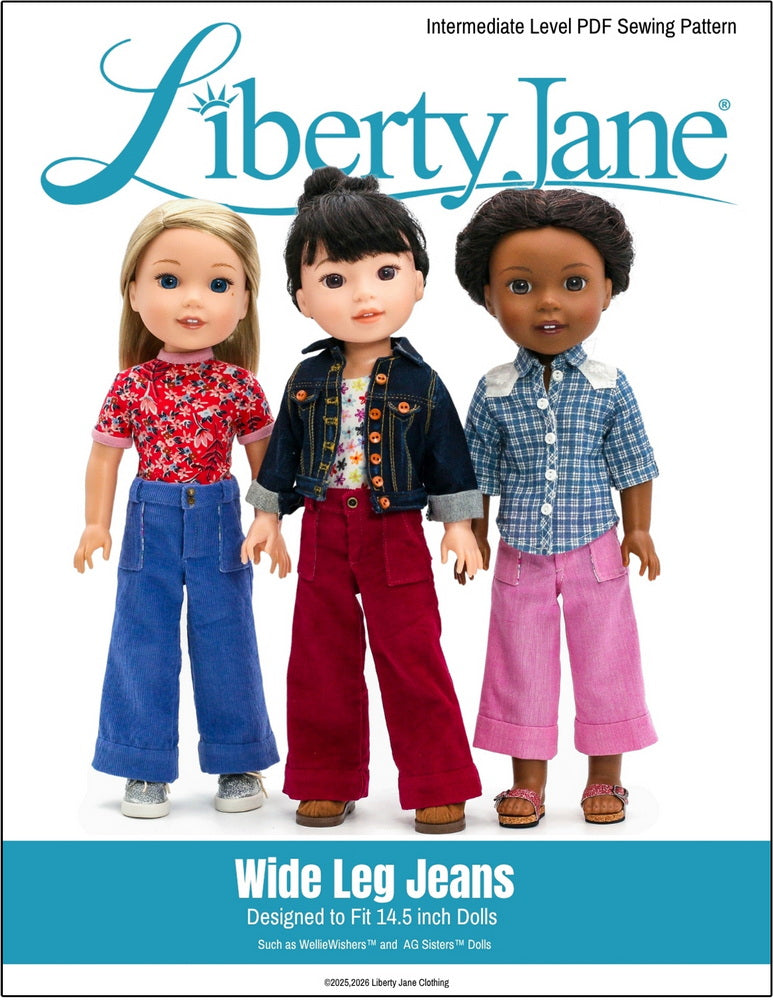 Liberty Jane WellieWishers Wide Leg Jeans 14.5" Doll Clothes Pattern Pixie Faire