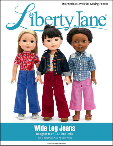 Liberty Jane WellieWishers Wide Leg Jeans 14.5" Doll Clothes Pattern Pixie Faire