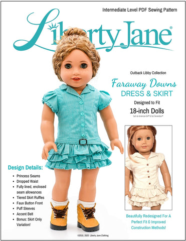 Liberty Jane 18 Inch Modern Faraway Downs Dress 18" Doll Clothes Pattern Pixie Faire