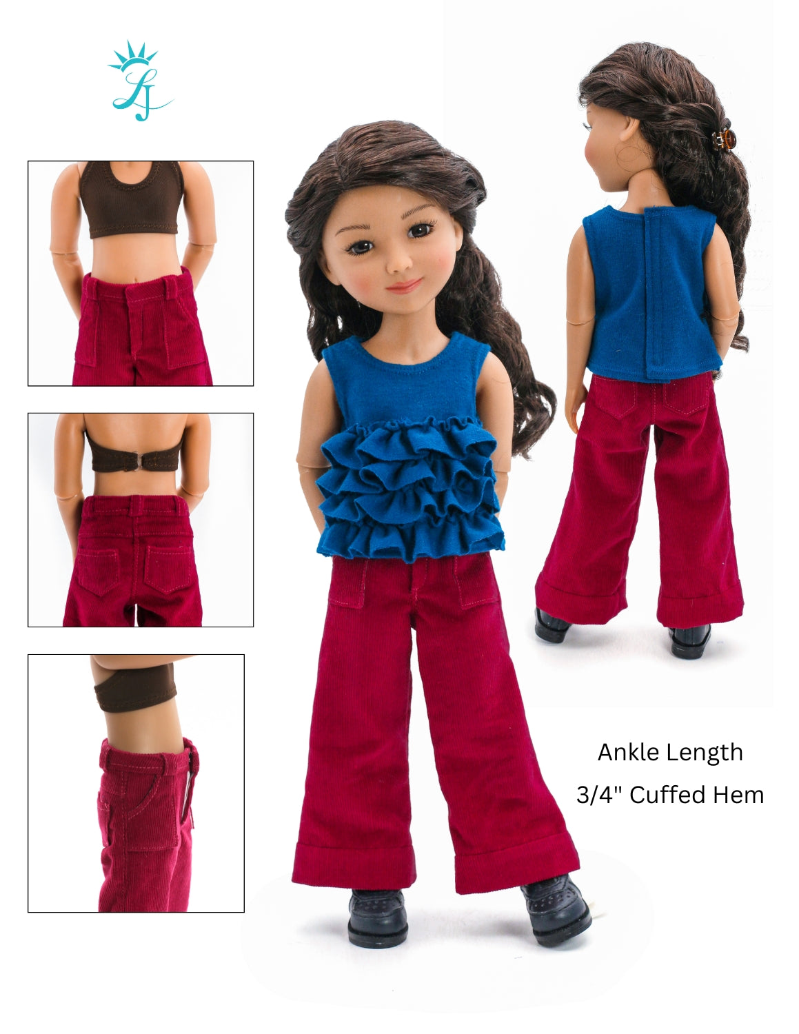 Liberty Jane Ruby Red Fashion Friends Wide Leg Jeans Doll Clothes Pattern For 15" Ruby Red Fashion Friends Pixie Faire
