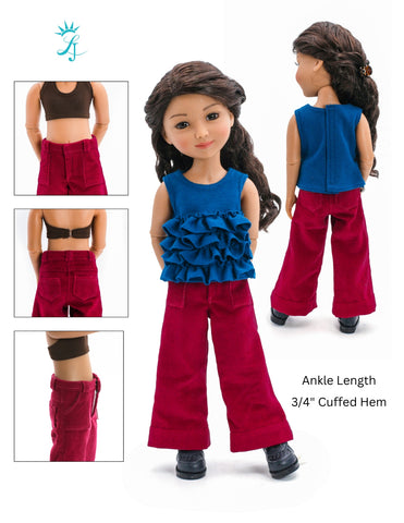 Liberty Jane Ruby Red Fashion Friends Wide Leg Jeans Doll Clothes Pattern For 15" Ruby Red Fashion Friends Pixie Faire
