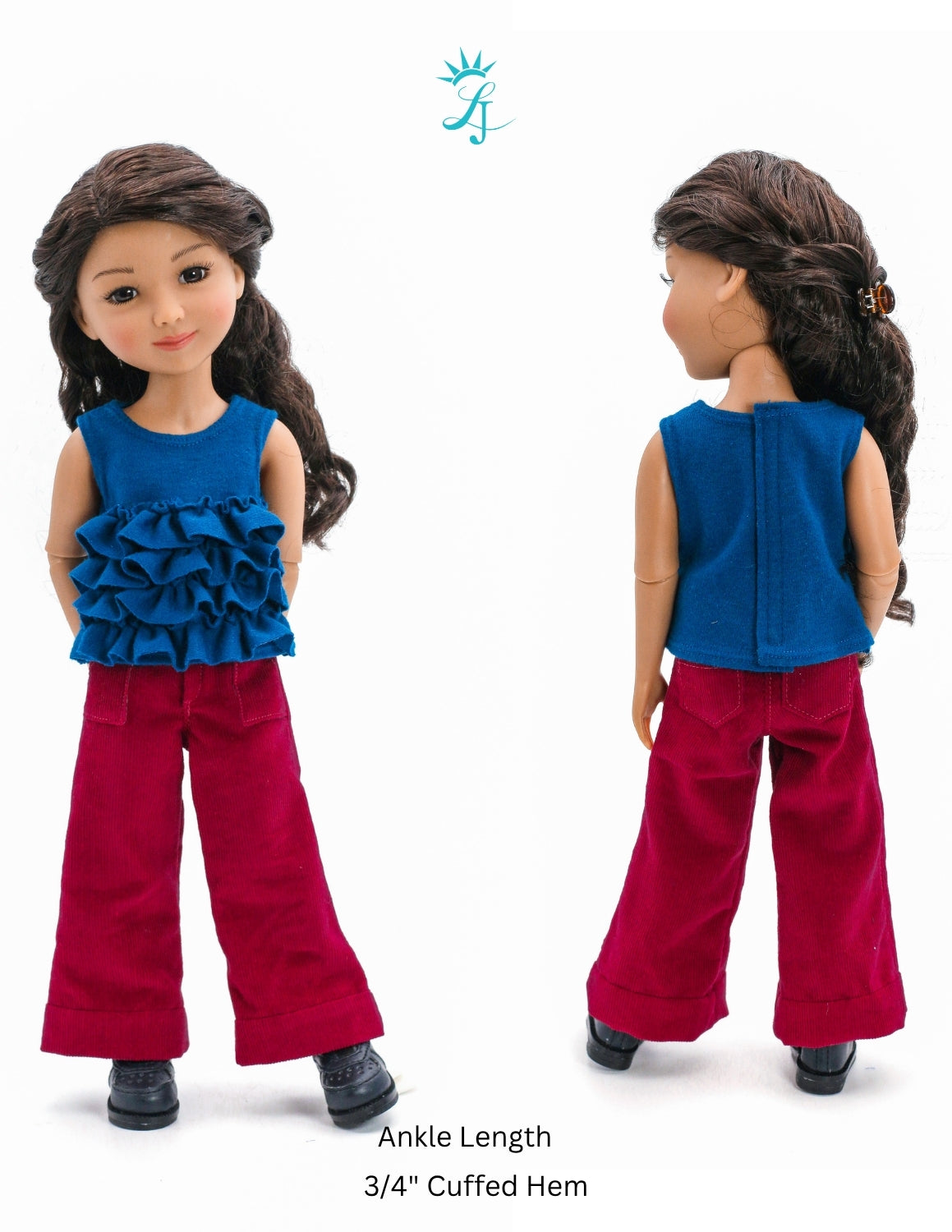 Liberty Jane Ruby Red Fashion Friends Wide Leg Jeans Doll Clothes Pattern For 15" Ruby Red Fashion Friends Pixie Faire