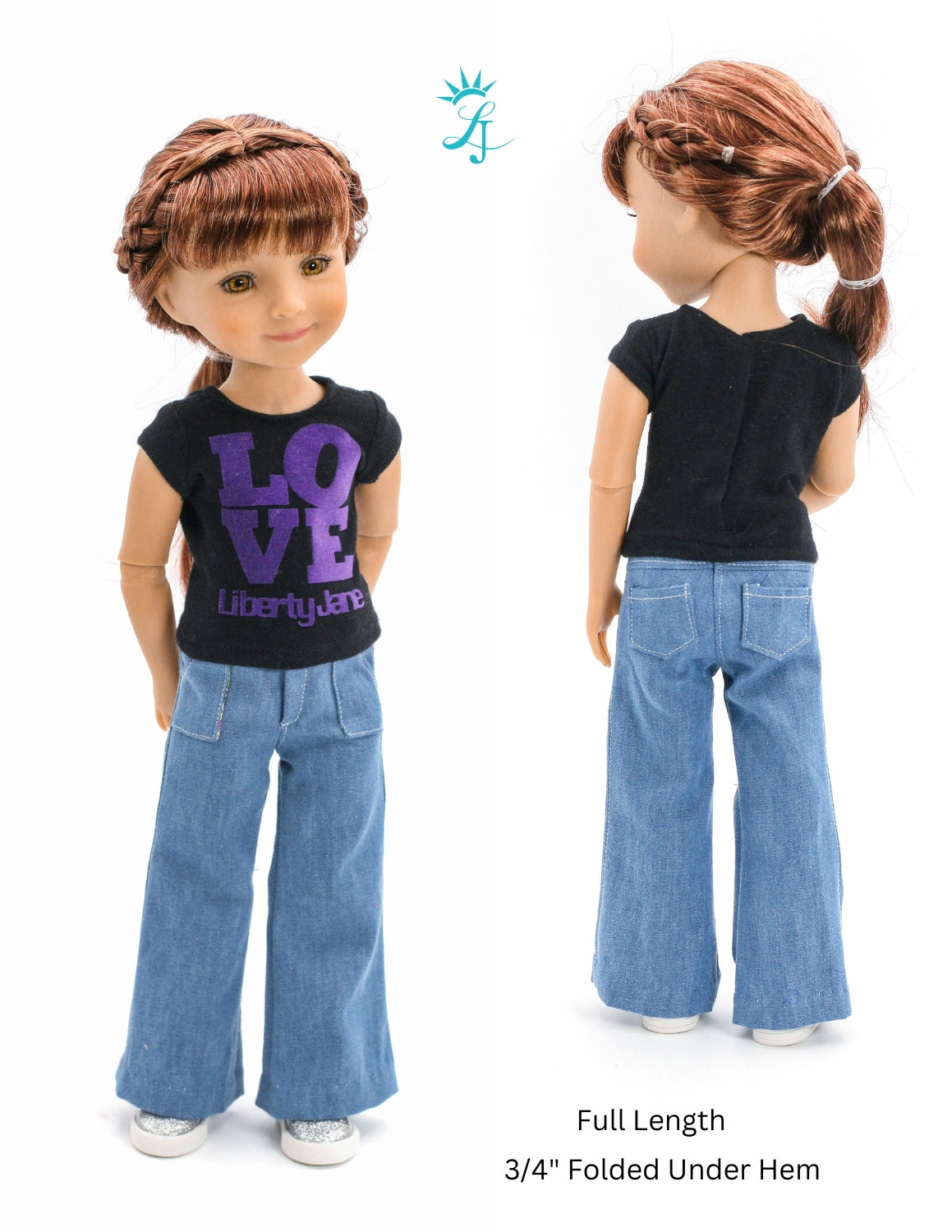 Liberty Jane Ruby Red Fashion Friends Wide Leg Jeans Doll Clothes Pattern For 15" Ruby Red Fashion Friends Pixie Faire