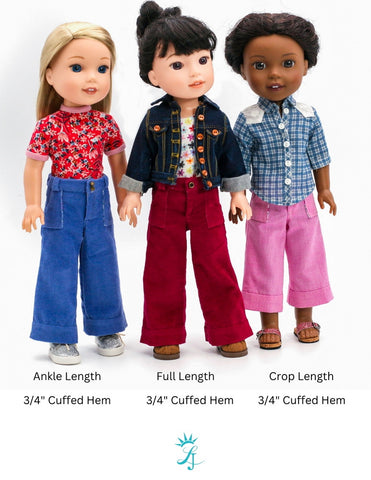 Liberty Jane WellieWishers Wide Leg Jeans 14.5" Doll Clothes Pattern Pixie Faire