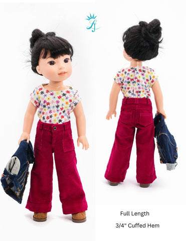 Liberty Jane WellieWishers Wide Leg Jeans 14.5" Doll Clothes Pattern Pixie Faire