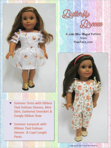 Little Miss Muffett 18 Inch Modern Butterfly Breeze Dress or Jumpsuit 18" Doll Clothes Pattern Pixie Faire