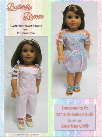 Little Miss Muffett 18 Inch Modern Butterfly Breeze Dress or Jumpsuit 18" Doll Clothes Pattern Pixie Faire