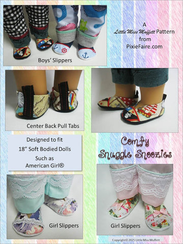 Little Miss Muffett 18 Inch Modern Comfy Snuggle Snoozies 18" Doll Shoe Pattern Pixie Faire