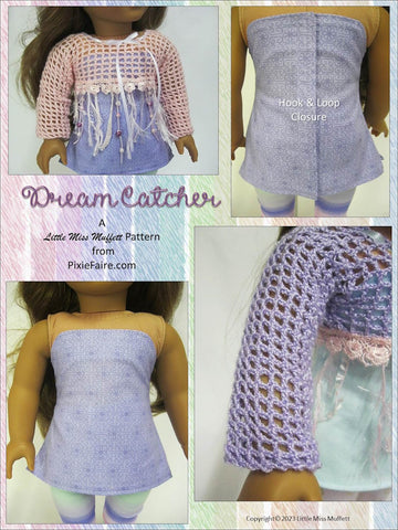 Little Miss Muffett Crochet Dream Catcher Sewing and Crochet 18" Doll Clothes Pattern Pixie Faire