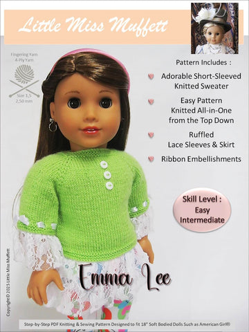 Little Miss Muffett Knitting Emma Lee 18" Doll Clothes Knitting Pattern Pixie Faire