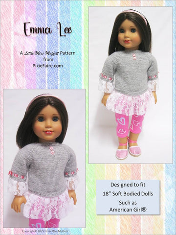Little Miss Muffett Knitting Emma Lee 18" Doll Clothes Knitting Pattern Pixie Faire
