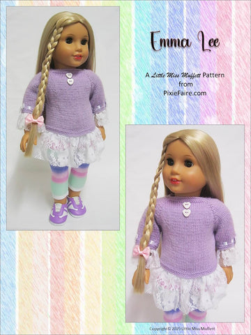 Little Miss Muffett Knitting Emma Lee 18" Doll Clothes Knitting Pattern Pixie Faire
