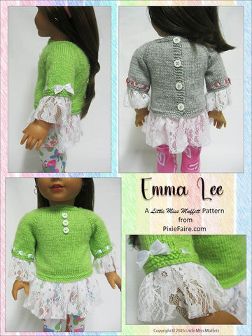 Little Miss Muffett Knitting Emma Lee 18" Doll Clothes Knitting Pattern Pixie Faire