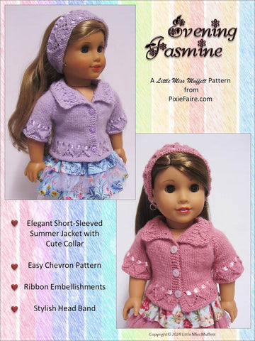 Little Miss Muffett Knitting Evening Jasmine 18" Doll Clothes Knitting Pattern Pixie Faire